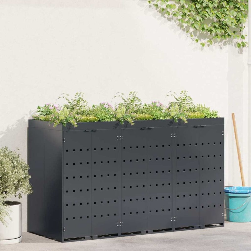 Rangement de poubelle à roulettes pour 3 poubelles Anthracite 614127614127