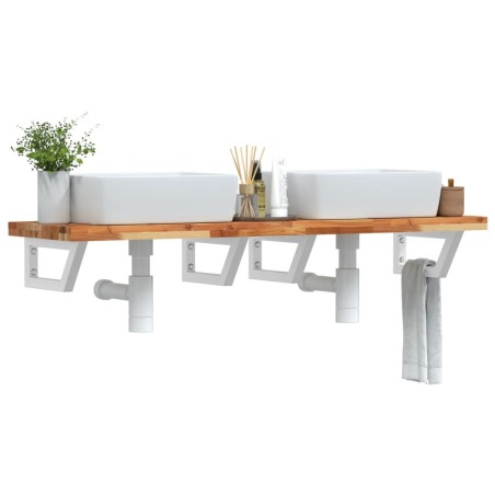 Étagère de vasque murale acier et bois massif d'acacia 614130614130