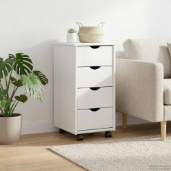 Cabinet roulant Blanc 34 x 39 x 65,5 cm Bois de Pin Massif 614135614135