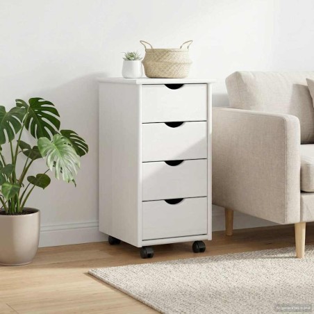Cabinet roulant Blanc 34 x 39 x 65,5 cm Bois de Pin Massif 614135614135
