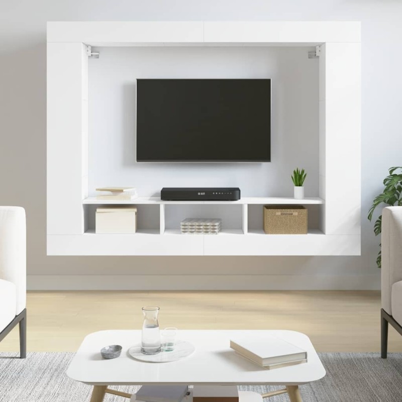Meuble TV blanc 152x22x113 cm bois d'ingénierie 614142614142