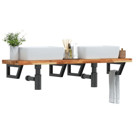 Étagère de vasque murale acier et bois massif d'acacia 614157614157
