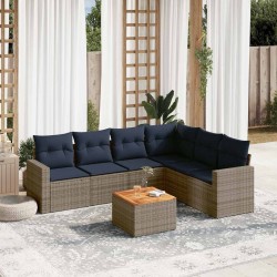 Salon de jardin 7 pcs avec coussins gris résine tressée 614161614161