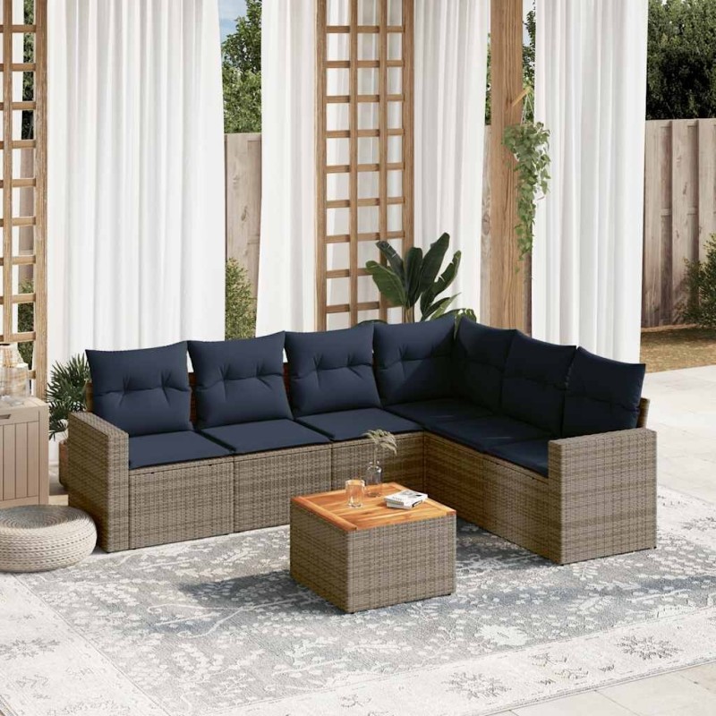 Salon de jardin 7 pcs avec coussins gris résine tressée 614161614161