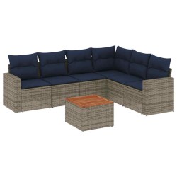 Salon de jardin 7 pcs avec coussins gris résine tressée 614161614161