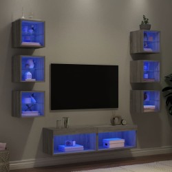 Unités murales TV avec LED 8 pcs gris sonoma bois d'ingénierie 614162614162