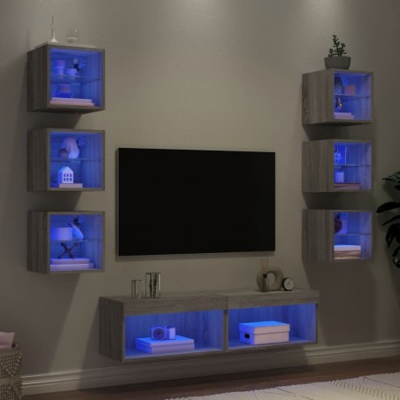 Unités murales TV avec LED 8 pcs gris sonoma bois d'ingénierie 614162614162