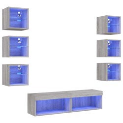 Unités murales TV avec LED 8 pcs gris sonoma bois d'ingénierie 614162614162
