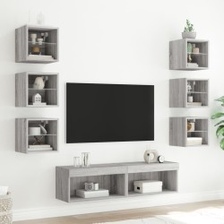 Unités murales TV avec LED 8 pcs gris sonoma bois d'ingénierie 614162614162