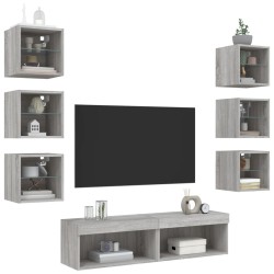 Unités murales TV avec LED 8 pcs gris sonoma bois d'ingénierie 614162614162