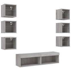 Unités murales TV avec LED 8 pcs gris sonoma bois d'ingénierie 614162614162