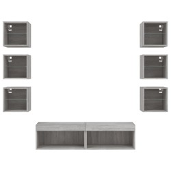 Unités murales TV avec LED 8 pcs gris sonoma bois d'ingénierie 614162614162