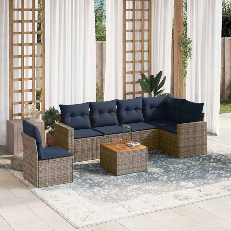Salon de jardin 7 pcs avec coussins gris résine tressée 614172614172