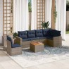 Salon de jardin 7 pcs avec coussins gris résine tressée 614172614172