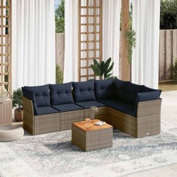 Salon de jardin 7 pcs avec coussins gris résine tressée 614173614173