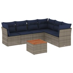 Salon de jardin 7 pcs avec coussins gris résine tressée 614173614173