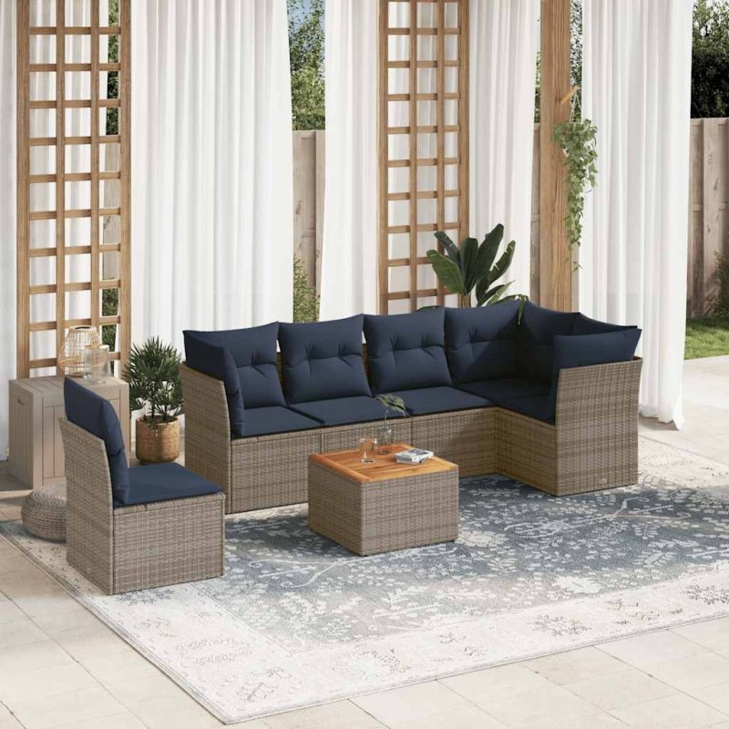 Salon de jardin 7 pcs avec coussins gris résine tressée 614174614174