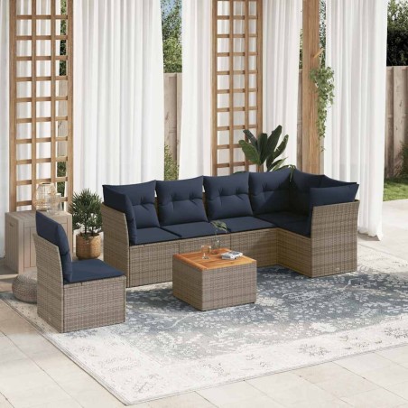 Salon de jardin 7 pcs avec coussins gris résine tressée 614174614174