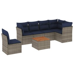 Salon de jardin 7 pcs avec coussins gris résine tressée 614174614174