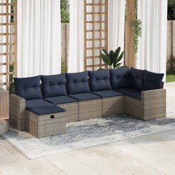 Salon de jardin avec coussins 7 pcs gris résine tressée 614179614179