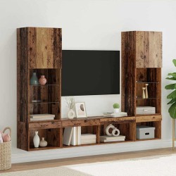 Unités murales TV avec LED 5 pcs Bois ancien Bois d'ingénierie 614180614180