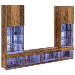 Unités murales TV avec LED 5 pcs Bois ancien Bois d'ingénierie 614180614180