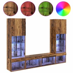 Unités murales TV avec LED 5 pcs Bois ancien Bois d'ingénierie 614180614180