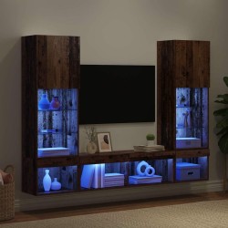 Unités murales TV avec LED 5 pcs Bois ancien Bois d'ingénierie 614180614180