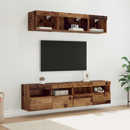 Unités murales TV avec LED 5 pcs Bois Ancien 80 x 30 x 40 cm 614182614182