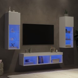 Unités murales TV avec LED 5 pcs blanc bois d'ingénierie 614183614183