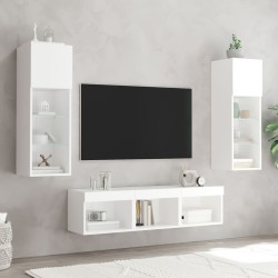 Unités murales TV avec LED 5 pcs blanc bois d'ingénierie 614183614183