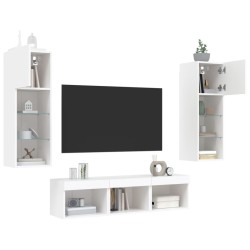 Unités murales TV avec LED 5 pcs blanc bois d'ingénierie 614183614183
