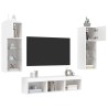 Unités murales TV avec LED 5 pcs blanc bois d'ingénierie 614183614183
