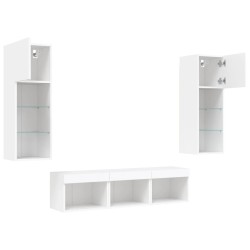Unités murales TV avec LED 5 pcs blanc bois d'ingénierie 614183614183
