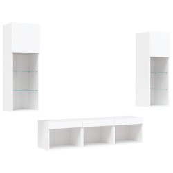 Unités murales TV avec LED 5 pcs blanc bois d'ingénierie 614183614183