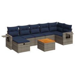 Salon de jardin 8 pcs avec coussins gris résine tressée 614184614184