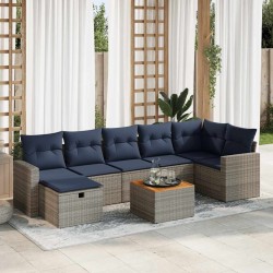 Salon de jardin 8 pcs avec coussins gris résine tressée 614186614186