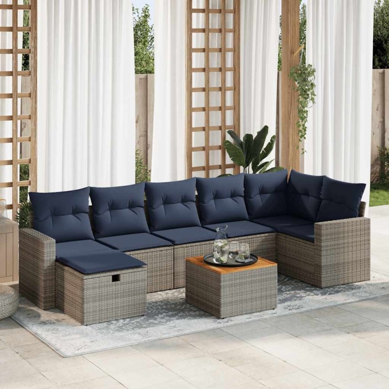 Salon de jardin 8 pcs avec coussins gris résine tressée 614186614186