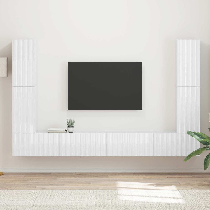 Ensemble meuble TV 8 pcs Blanc brillant Bois d'ingénierie 614224614224