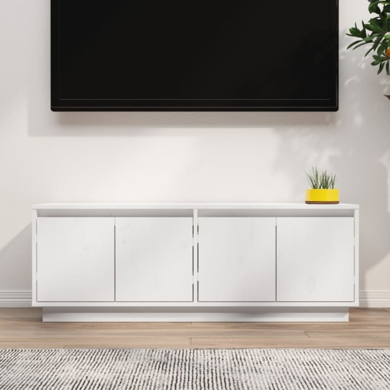 Meuble TV Blanc 110x34x40 cm Bois de pin massif 614227614227