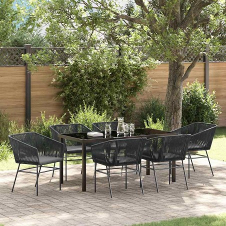 Ensemble de salle à manger pour jardin avec coussin 7 pcs Noir 614236614236