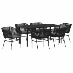 Ensemble de salle à manger pour jardin avec coussin 7 pcs Noir 614236614236
