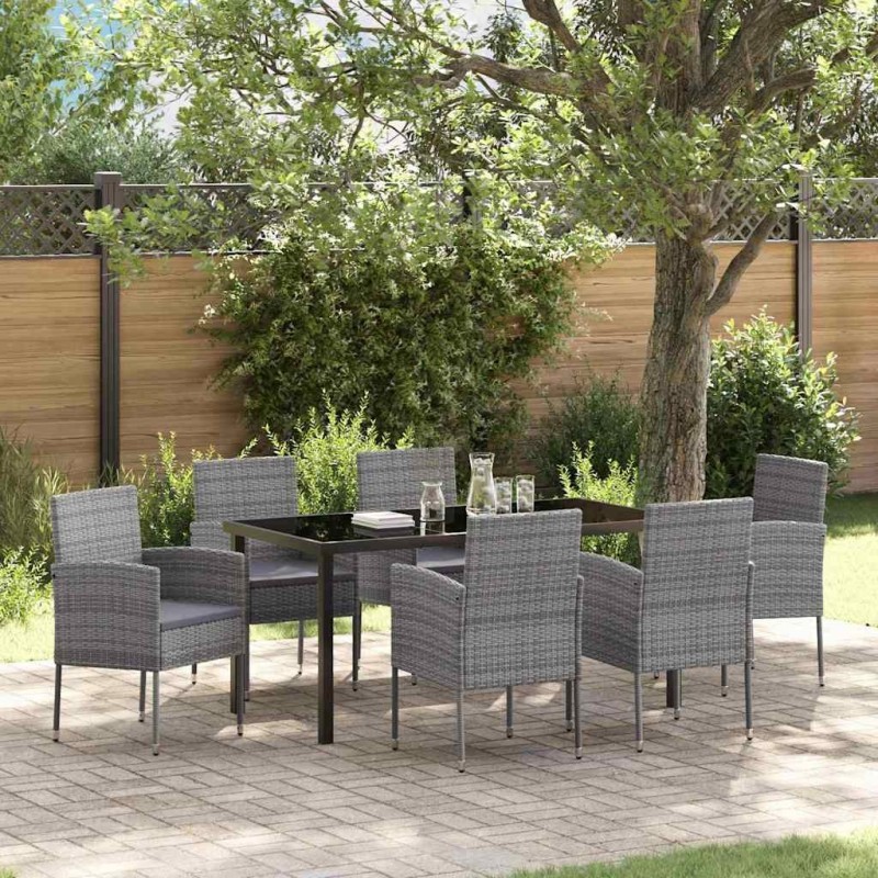 Ensemble de salle à manger pour jardin 7 pcs Gris polyrotin 614240614240