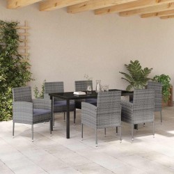 Ensemble de salle à manger pour jardin 7 pcs Gris polyrotin 614240614240