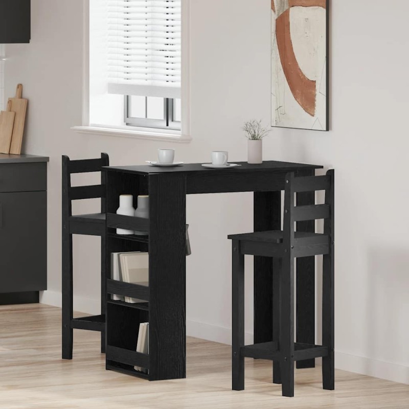 Table de bar avec étagère de rangement chêne noir 614241614241