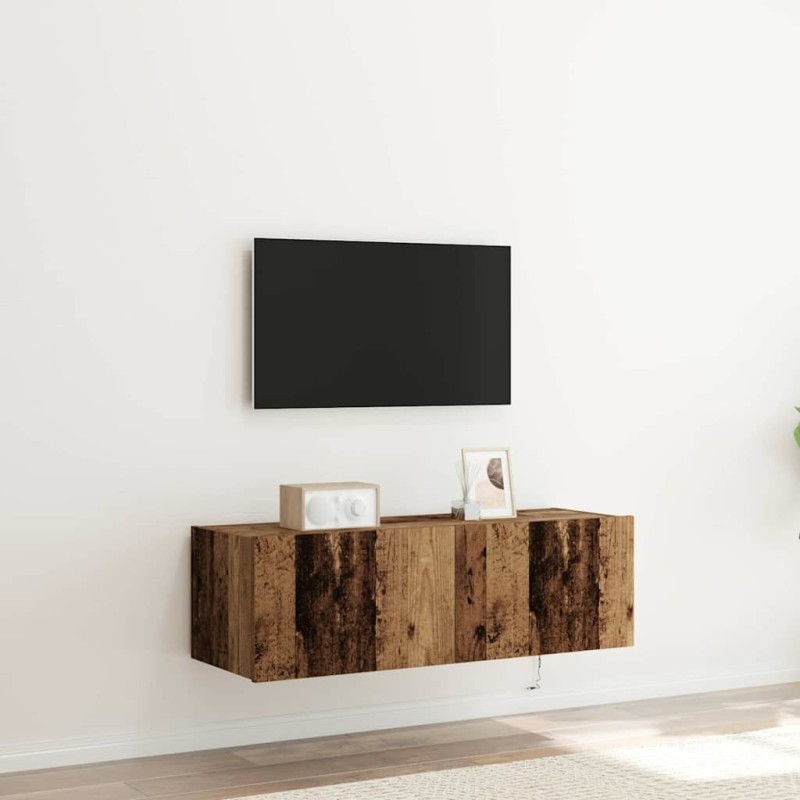 Meuble TV mural avec LED 2 pcs Bois ancien 100 x 35 x 31 cm 614285614285