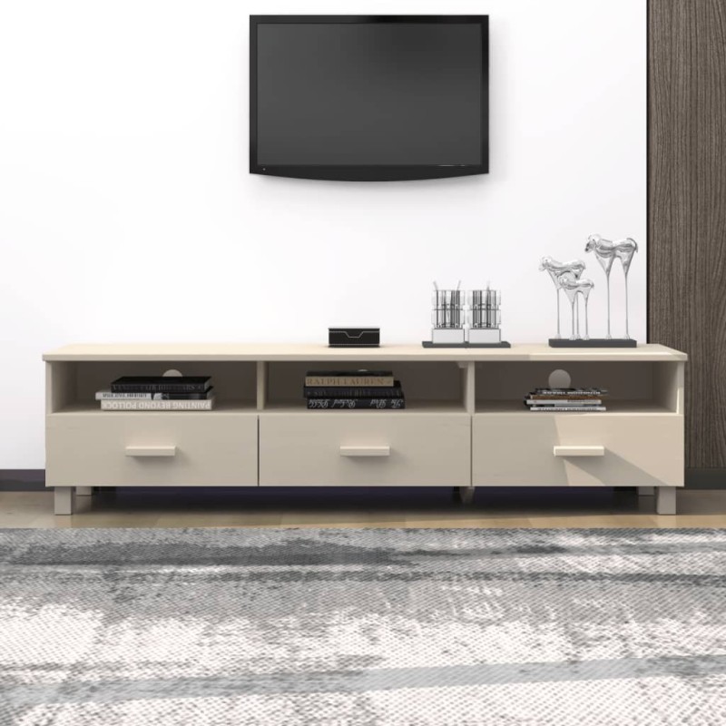 Meuble TV HAMAR Marron miel 158x40x40 cm Bois massif de pin 614286614286