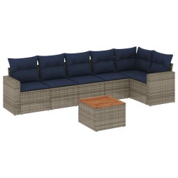 Salon de jardin 7 pcs avec coussins gris résine tressée 614294614294