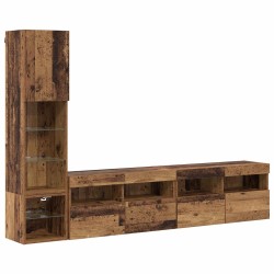 Unité murale de TV avec LED 4 pcs Bois ancien Bois d'ingénierie 614310614310