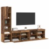 Unité murale de TV avec LED 4 pcs Bois ancien Bois d'ingénierie 614310614310